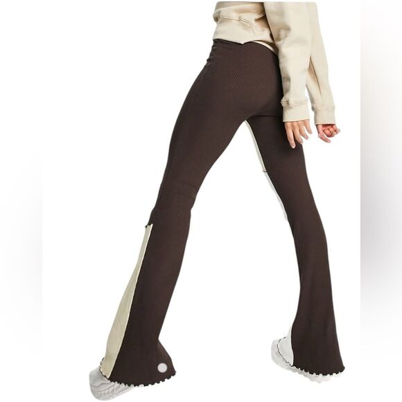 Topshop Patchwork Contrast Flared Pant Multicolored Neutral Ribbed Womens Size 4 - Picture 9 of 12